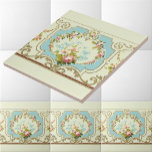 Victorian Era Rose Clusters & Scrolls Border Ceramic Tile<br><div class="desc">This is a digitally enhanced print of an antique Victorian era ca. 1890 rose clusters and scrolls border frieze pattern. You can customize the background color.</div>