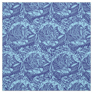 Victorian Era Sailing Ships Under Stars Pattern Fabric