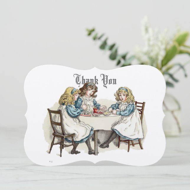 Victorian Era Tea Party by Kate Greenaway Thank You Card (Standing Front)