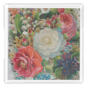 Victorian Era Valentine's Card, Floral Bouquet Acrylic Tray