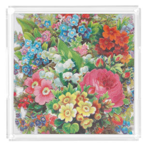 Victorian Era Valentine's Card, Floral Bouquet Acrylic Tray