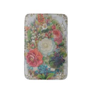 Victorian Era Valentine's Card, Floral Bouquet Bath Mat
