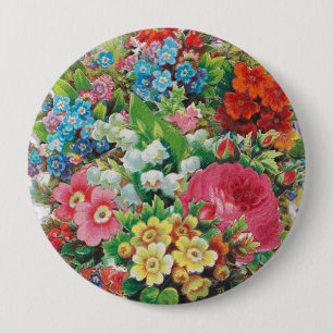 Victorian Era Valentine's Card, Floral Bouquet Button