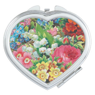 Victorian Era Valentine's Card, Floral Bouquet Compact Mirror