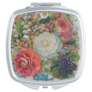 Victorian Era Valentine's Card, Floral Bouquet Compact Mirror