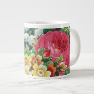 Victorian Era Valentine's Card, Floral Bouquet Giant Coffee Mug