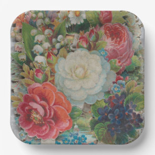 Victorian Era Valentine's Card, Floral Bouquet Paper Plates