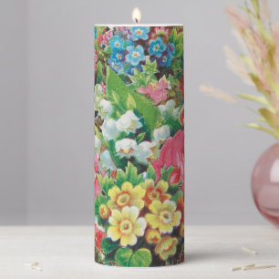 Victorian Era Valentine's Card, Floral Bouquet Pillar Candle