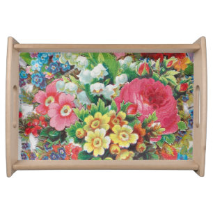 Victorian Era Valentine's Card, Floral Bouquet Serving Tray
