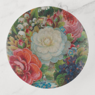 Victorian Era Valentine's Card, Floral Bouquet Trinket Tray