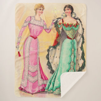 Victorian evening wear print sherpa blanket