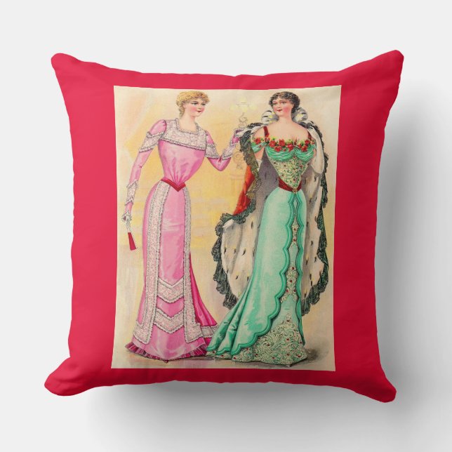 Victorian evening wear print throw pillow (Front)