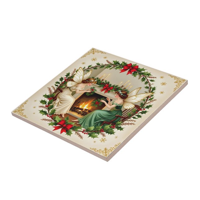 Victorian Fairies Christmas Spirirt Ceramic Tile (Side)