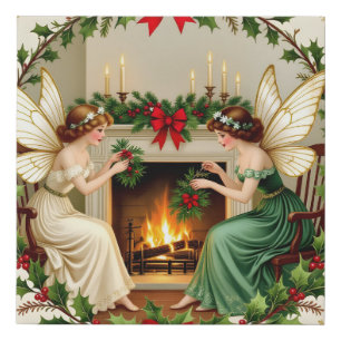 Victorian Fairies Christmas Spirirt Faux Canvas Print