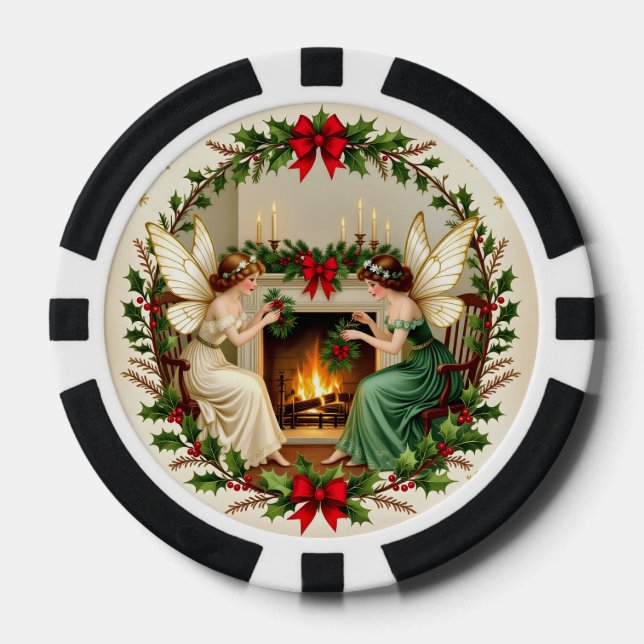 Victorian Fairies Christmas Spirirt Poker Chips (Front)