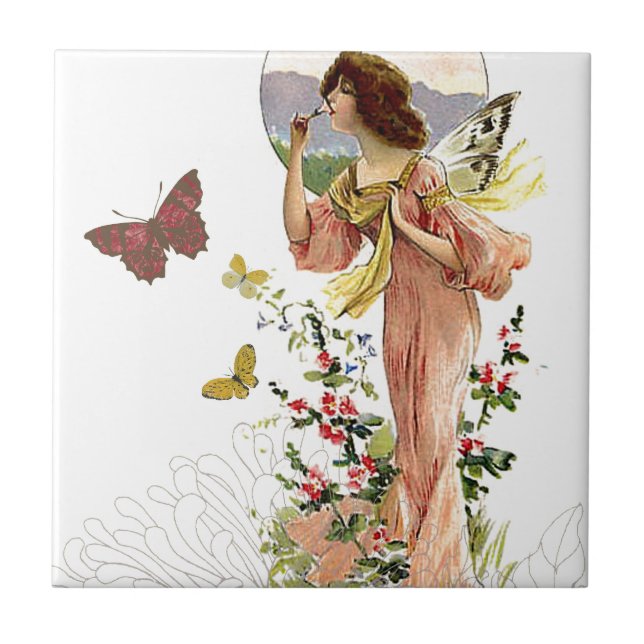 Victorian Fairy and Butterflies Tile (Front)