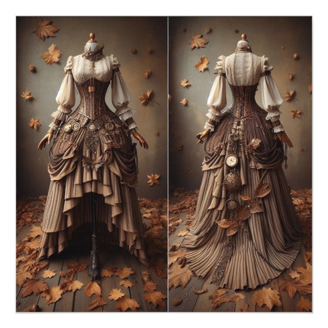 Victorian Fall Leaves Fashion Design Photo Print (Front)