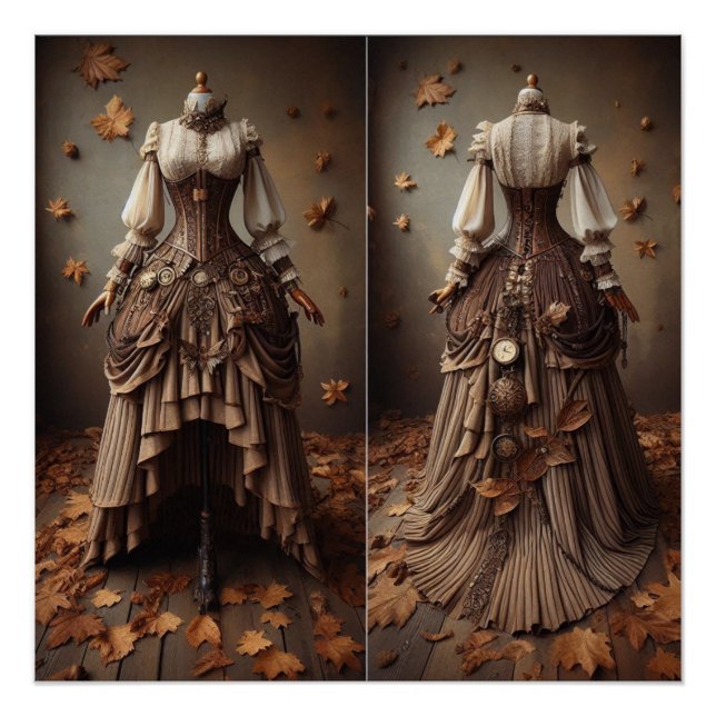 Victorian Fall Leaves Fashion Design Poster (Front)