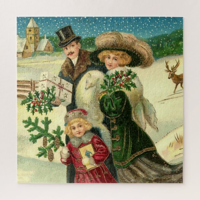 Victorian family in the snow Christmas scene Jigsaw Puzzle (Vertical)