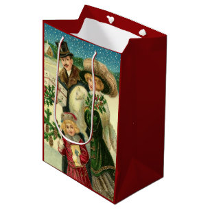 Victorian family in the snow Christmas scene Medium Gift Bag
