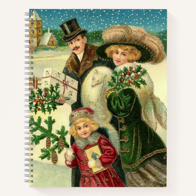 Victorian family in the snow Christmas scene Notebook (Front)