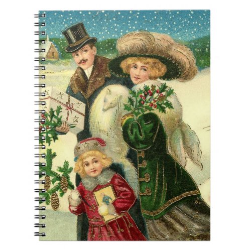 Victorian family in the snow Christmas scene Notebook
