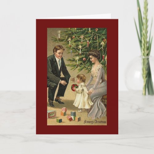 Victorian family tree at vintage Christmas Holiday Card