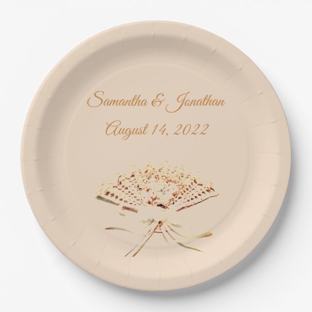 Victorian Fan Themed Catholic Wedding Paper Plates (Front)