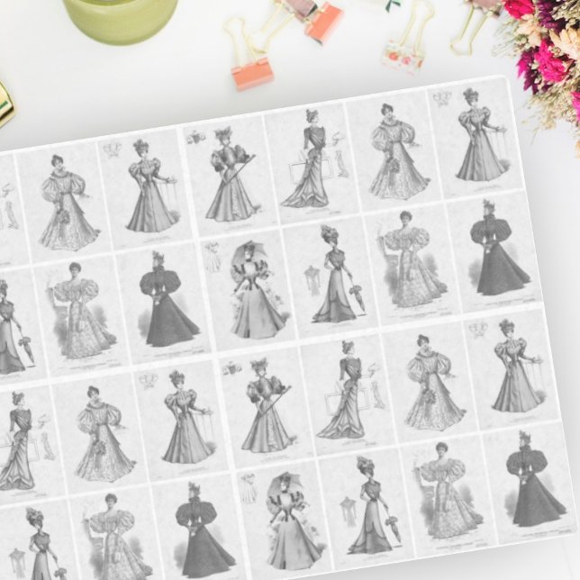 Victorian Fashion Ladies Decoupage Black and White Tissue Paper (Creator Uploaded)