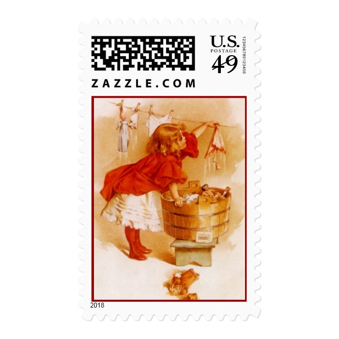 VICTORIAN FASHIONS Girl Doing Laundry clothesline Postage Stamps