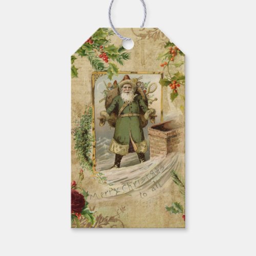 Victorian Father Christmas Floral Ephemera  Gift Tags