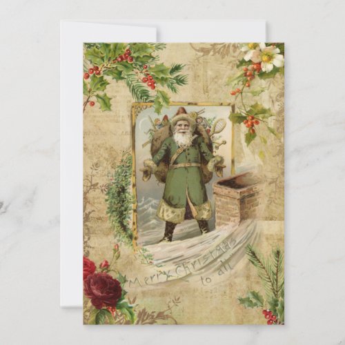 Victorian Father Christmas Floral Ephemera  Holiday Card