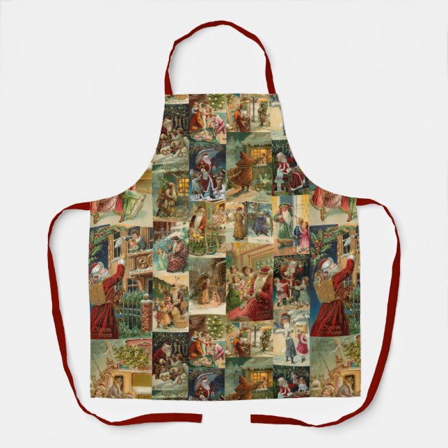 Victorian Father Christmas with Children Collage Apron (Front)