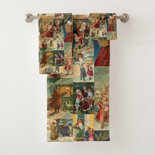 Victorian Father Christmas with Children Collage Bath Towel Set