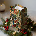 Victorian Father Christmas with Children Collage Medium Gift Bag<br><div class="desc">Jewel-toned festive vintage holiday collage seamless pattern featuring scenes of jolly Father Christmas bringing gifts to pretty Victorian children.</div>
