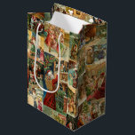 Victorian Father Christmas with Children Collage Medium Gift Bag<br><div class="desc">Jewel-toned festive vintage holiday collage seamless pattern featuring scenes of jolly Father Christmas bringing gifts to pretty Victorian children.</div>