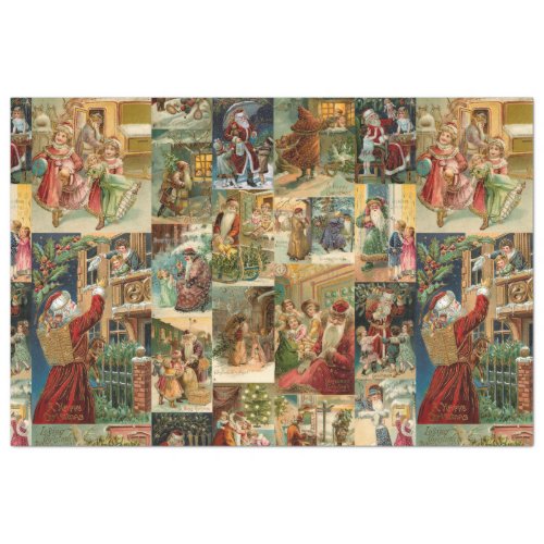 Victorian Father Christmas with Children Collage Tissue Paper