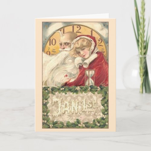 Victorian Father Time New Year Greeting Card