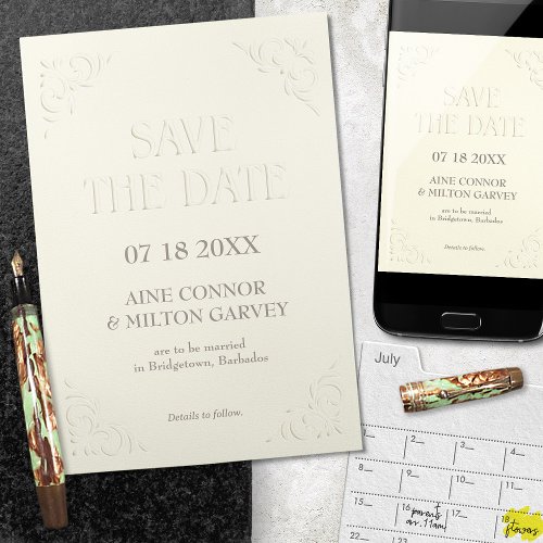 Victorian Faux Embossed Effect Save The Date Invitation