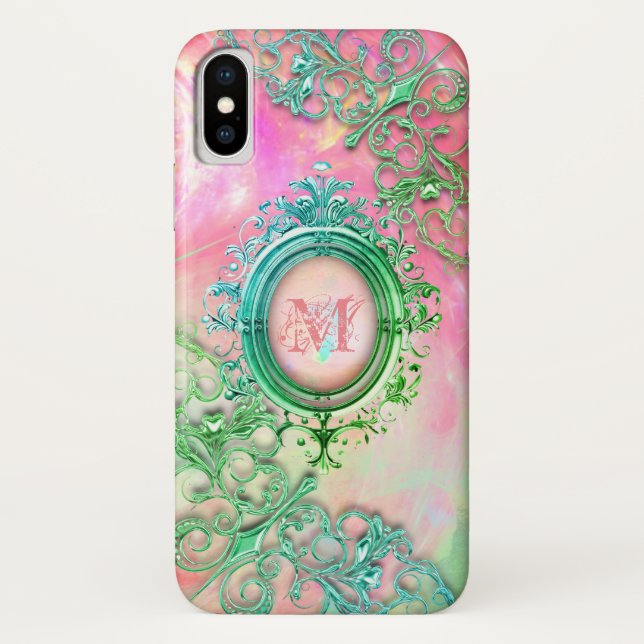 Victorian filigree opal gem pink teal Case-Mate iPhone case (Back)