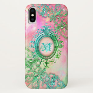 Victorian filigree opal look pink teal gold iPhone x case