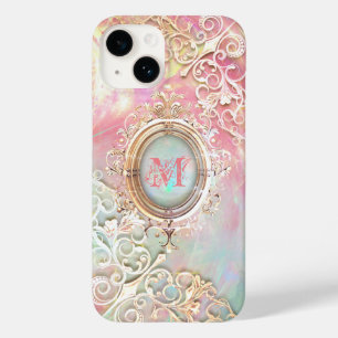 Victorian filigree opal look pink teal gold Case-Mate iPhone 14 case