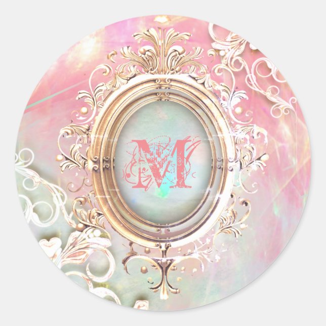 Victorian filigree opalescent gemstone classic round sticker (Front)