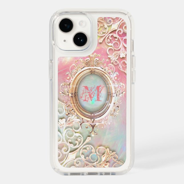 Victorian filigree opalescent gemstone speck iPhone case (Front)