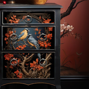 Victorian Finches Japanese Lacquer style Decoupage Tissue Paper