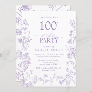 Victorian Floral 100th Birthday Party Lavender Invitation