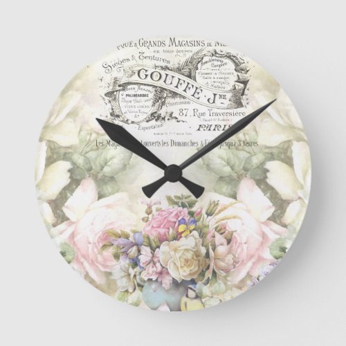 Victorian Floral  Advertising Ephemera Round Clock