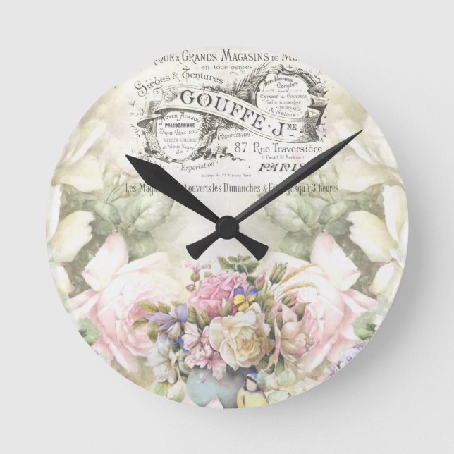 Victorian Floral,  Advertising Ephemera Round Clock (Front)