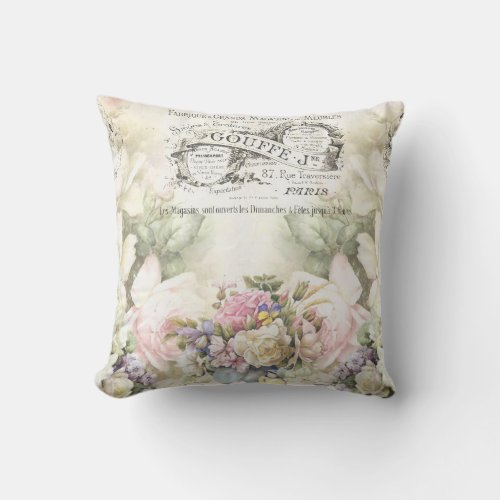 Victorian Floral and Advertising Ephemera Throw Pillow