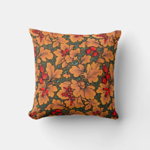 Victorian Floral and Leaf Pattern Nature Art Throw Pillow